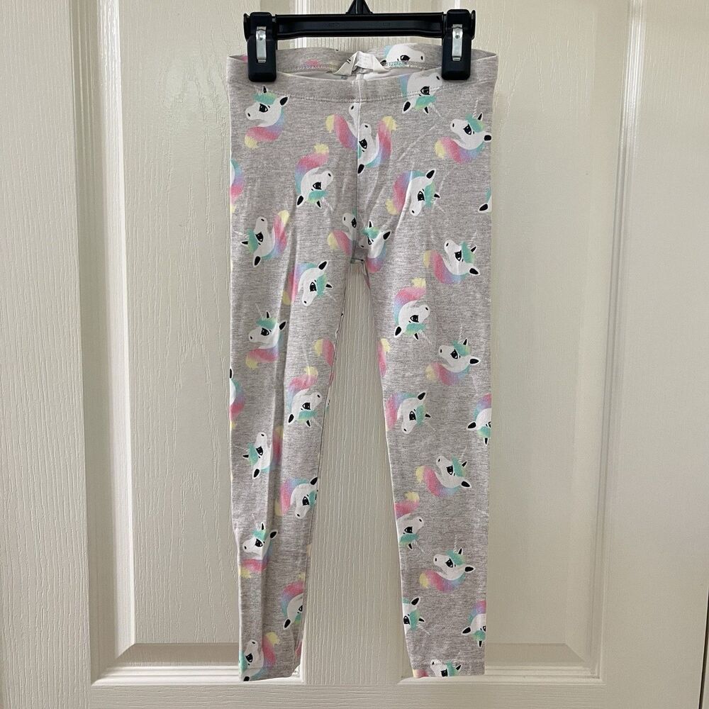 H&M Gray Rainbow Mane Unicorn Leggings Girls Size 4-5 years